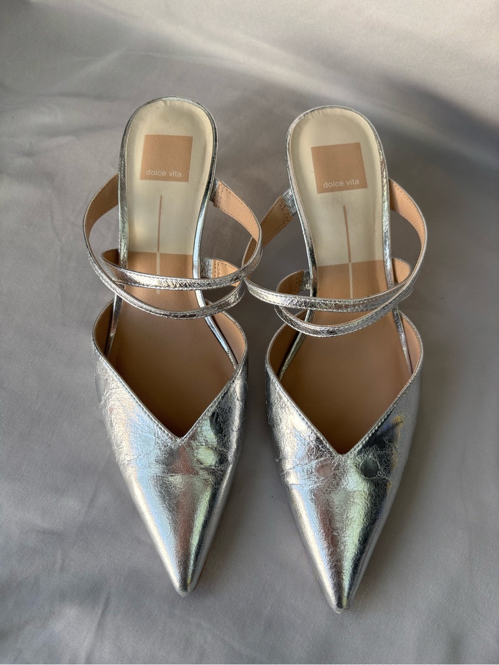 Dolce Vita Metallic Silver Pointed-Strap Mules Size 9.5